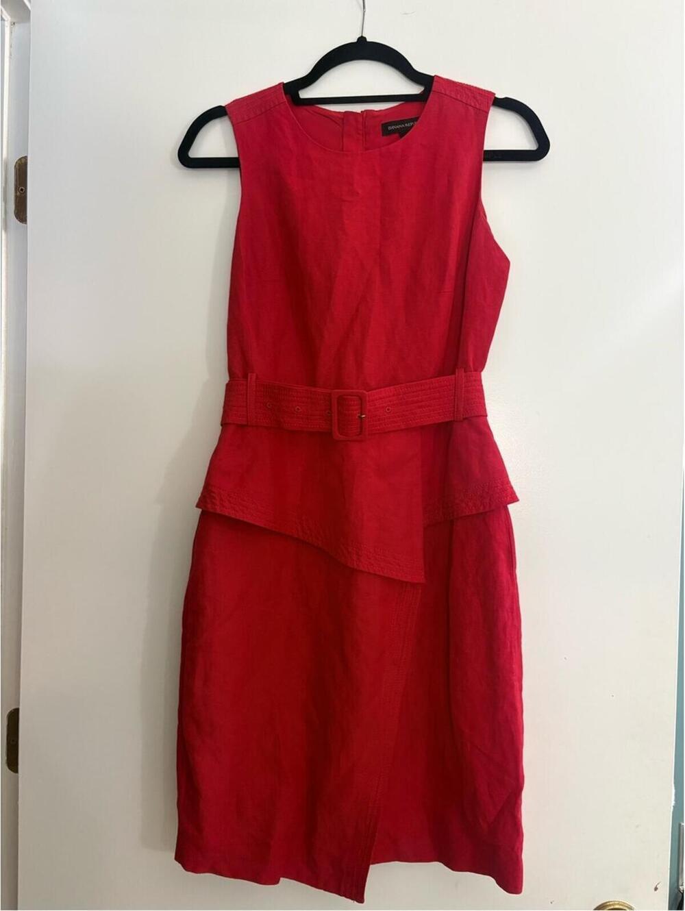 Banana Republic Red Sleeveless Belted Peplum Midi Dress